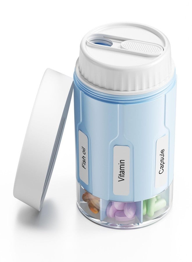Daviky Pill Bottle Organizer, Supplement Organizer with 7 Large Compartments, Travel Pill Dispenser Round Pill Box with Two Lids（Blue） - Image 1